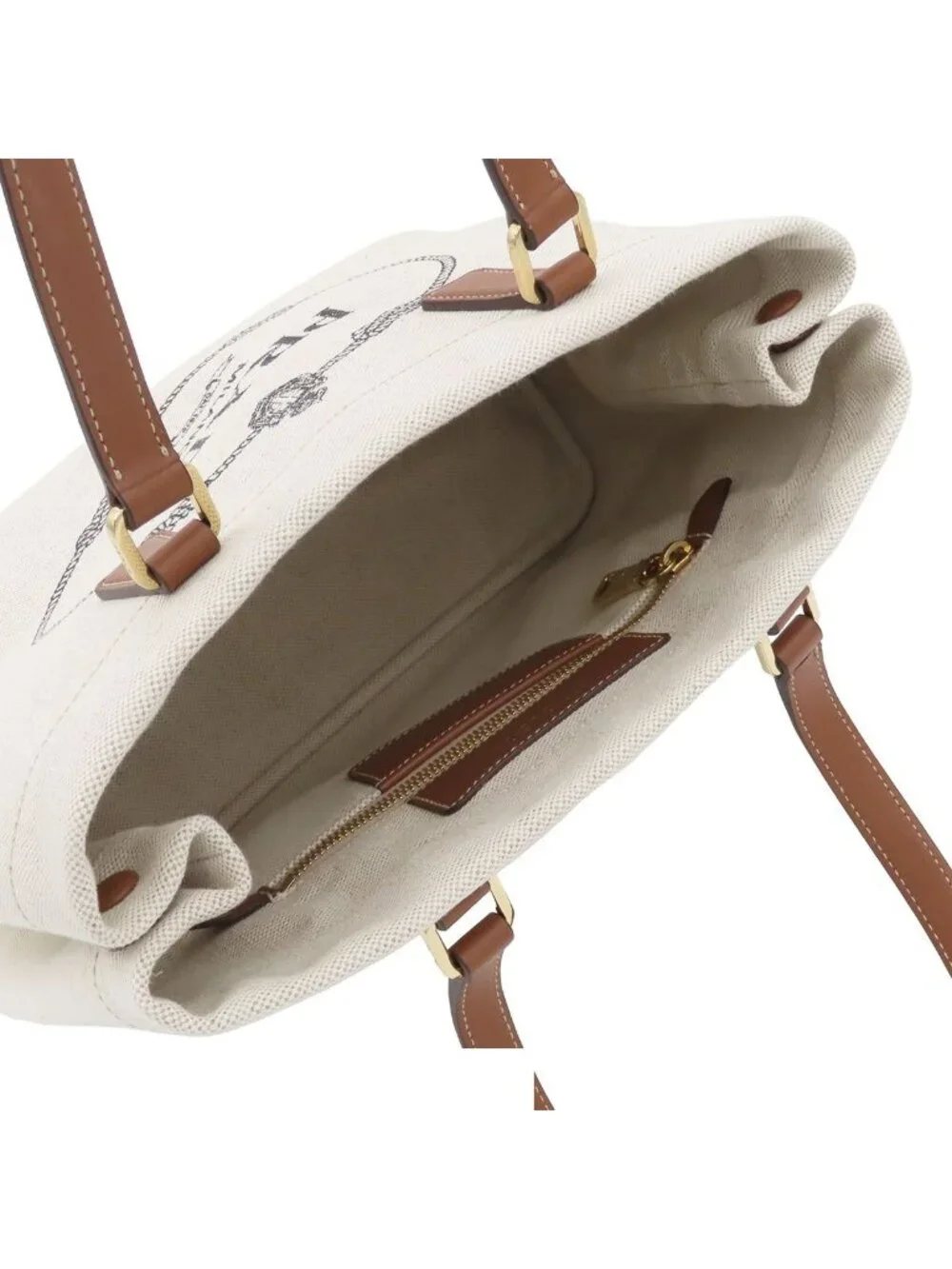 Prada Tote Off White Canvas Leather